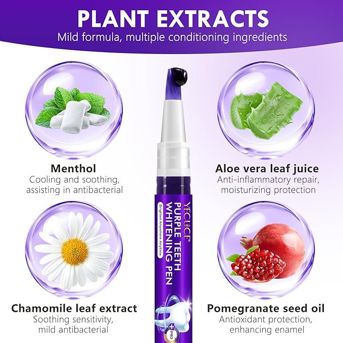 Teeth Whitening Pen 6 Pack, Professional Purple Teeth Whitening Gel for Rapid Stain Removal, No Sensitivity Formula for Sensitive Teeth, Mint Fresh Breath-Ruum Studio Home