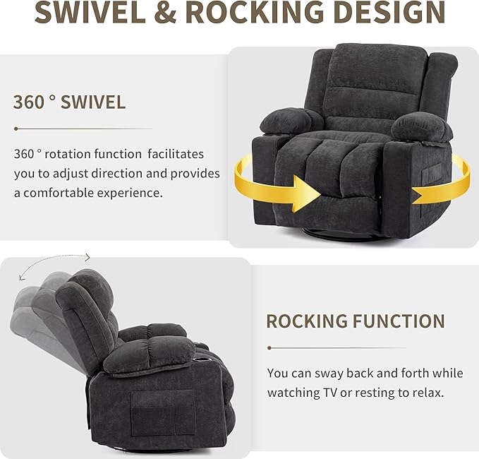 Recliner Chair Rocker Modern Ergonomic Lounge 360 Degree Swivel Single Sofa Seat Living Room Lounge Recliners on Clearance Foam Filling-Ruum Studio Home