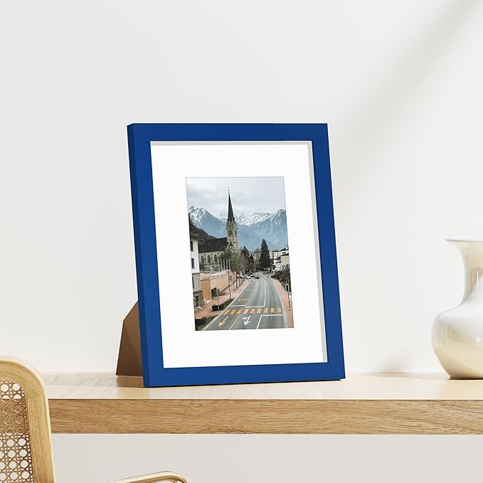Vittanly 8x10 Picture Frame Set of 9 - Display 5x7 Photos with Mat or 8x10 Without Mat, Wall Mount & Tabletop Frames for Home Decor, Horizontal or Vertical (Blue)-Ruum Studio Home