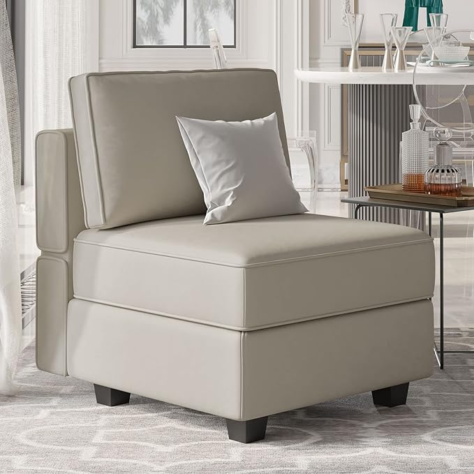 Belffin Modular Sofa Middle Module with Storage Accent Armless Chair for Modular Sectional Sofa Couch Velvet Grey-Ruum Studio Home