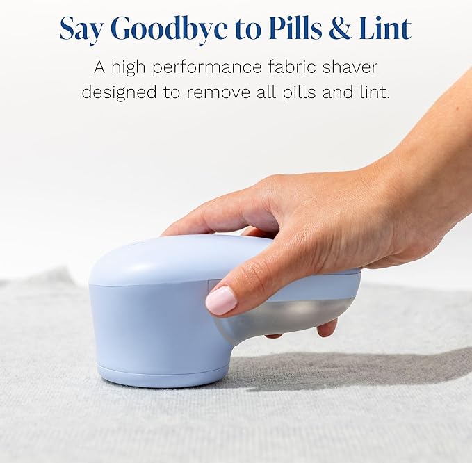 Nori Trim Fabric Shaver - Lint Remover for Clothes & Furniture Couch Pilling - Sweater Pill Remover - Clothes Shaver with 6 Precision Blades - Wireless and Rechargeable - Blue-Ruum Studio Home