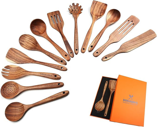 Wooden Spoons for Cooking,12 Pack Wooden Utensils for Cooking Wooden Cooking Utensils Wooden Kitchen Utensils Set Natural Teak Wooden Spatulas for Cooking-Ruum Studio Home