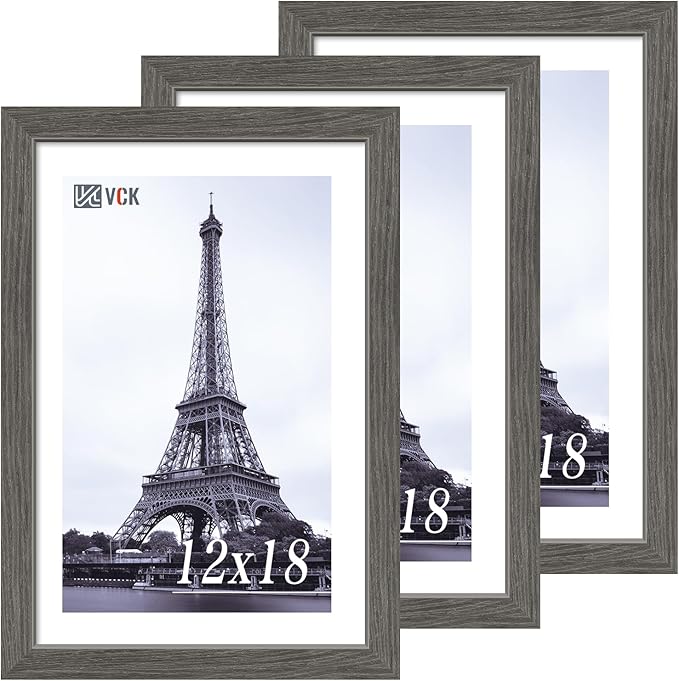 VCK 12x18 Frame Set of 3, Gray Solid Wood Poster Picture Frame, Exclusive Wood Grain, Wall Gallery Frame-Ruum Studio Home