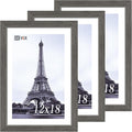 VCK 12x18 Frame Set of 3, Gray Solid Wood Poster Picture Frame, Exclusive Wood Grain, Wall Gallery Frame-Ruum Studio Home