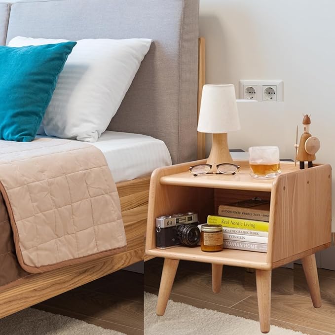 Small Nightstand, 100% Solid Oak Wood Bedside Table, Mid Century Modern Nightstand with Open Storage,Storage Cabinet for Bedroom (2pc Natural Color)-Ruum Studio Home