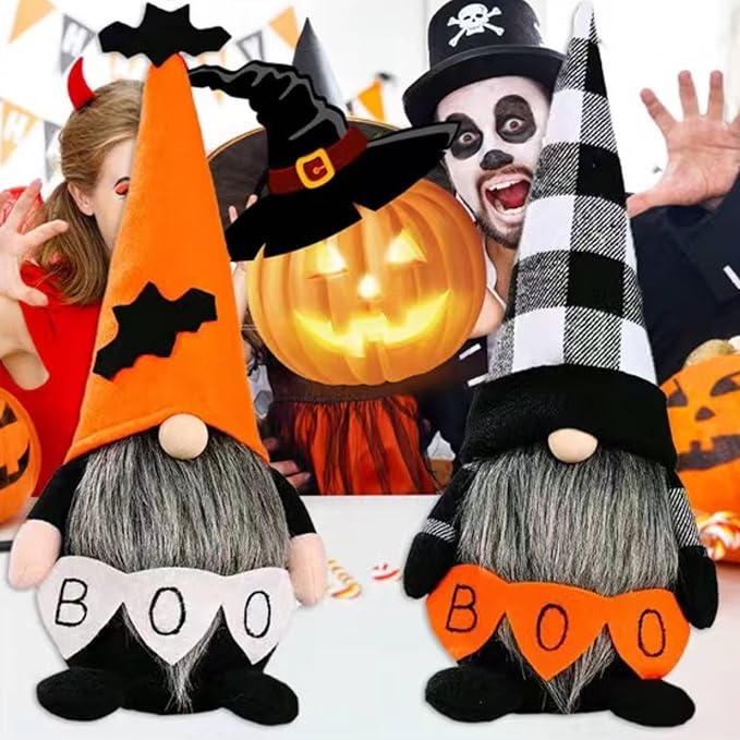 Halloween Gnomes Plush Decor, Witch Scandinavian Tomte Nisse Gnome Swedish Table Decorations, Handmade Plush Elf Dwarf for Home Stuffed Gnomes Gifts for Women, Black-Ruum Studio Home