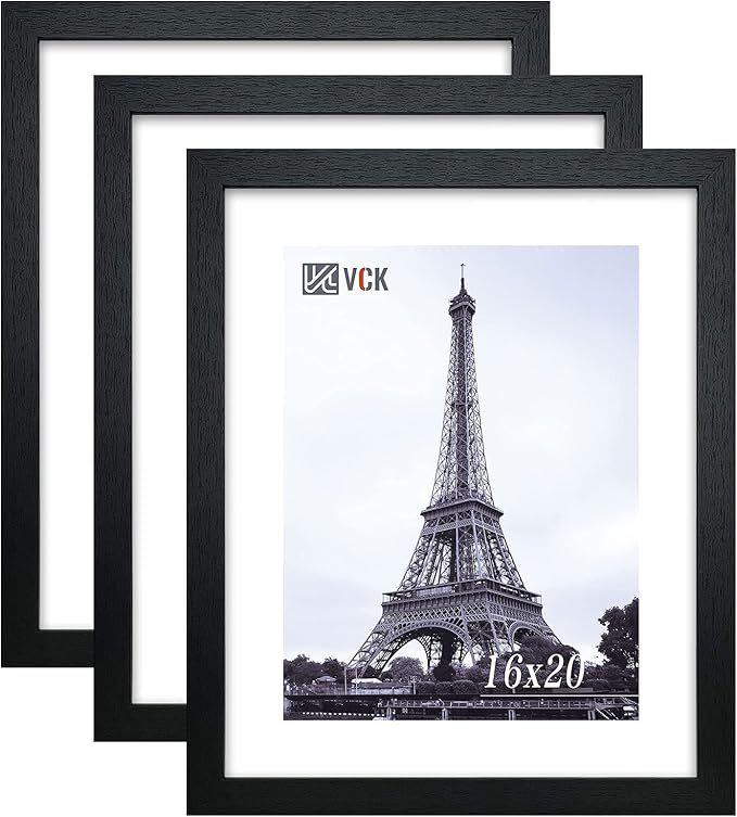 VCK 16x20 Poster Frames 3 Pack Black MDF Wood and Polished Plexiglass Frame,Display Pictures in Horizontal and Vertical-Ruum Studio Home