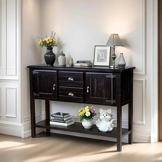 Solid Wood Farmhouse Console Table,Sofa Table with Storage Drawers and Shelves,Entryway Table for Entry Hallway Foyer Sofa Side Table,Fully Assembled(48" Espresso)-Ruum Studio Home