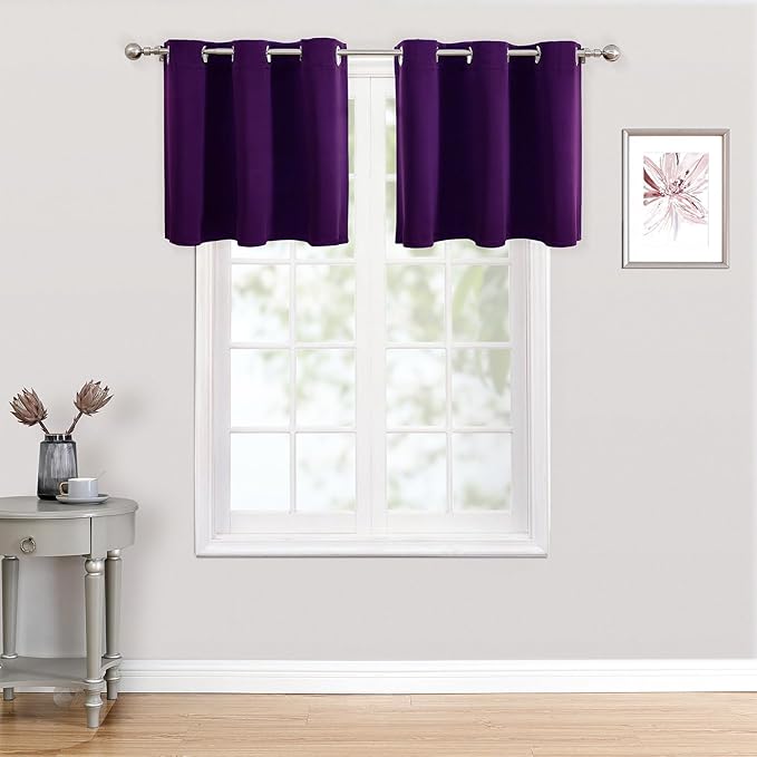 ChrisDowa Small Kitchen Valances for Windows - Grommet Short Thermal Insulated Room Darkening Window Valances Curtains for Living Room (2 Panels, Royal Purple, 52 x 18 Inch)-Ruum Studio Home
