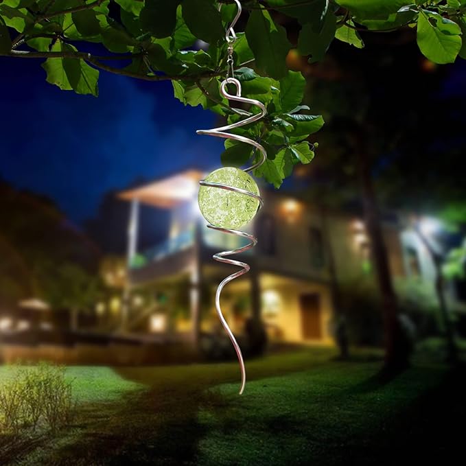 Glow in The Dark Wind Spinner Tail Gazing Ball Spiral Decorative Spiral Tail Wind Spinner Stabilizer Sun Catcher,Indoor Outdoor Hanging Art Garden Decoration Wind Sculpture Stabilizer-13in-Ruum Studio Home