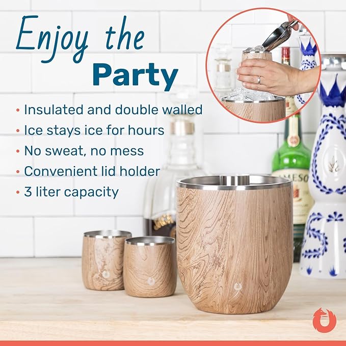 SNOWFOX Plus, Premium Vacuum Insulated Stainless Steel Ice Bucket with Lid/Scoop,Home Bar Accessories,Elegant Bartending Ice Buckets for Parties,Beautiful Outdoor Supplies,3L,Shimmer Gold-Ruum Studio Home