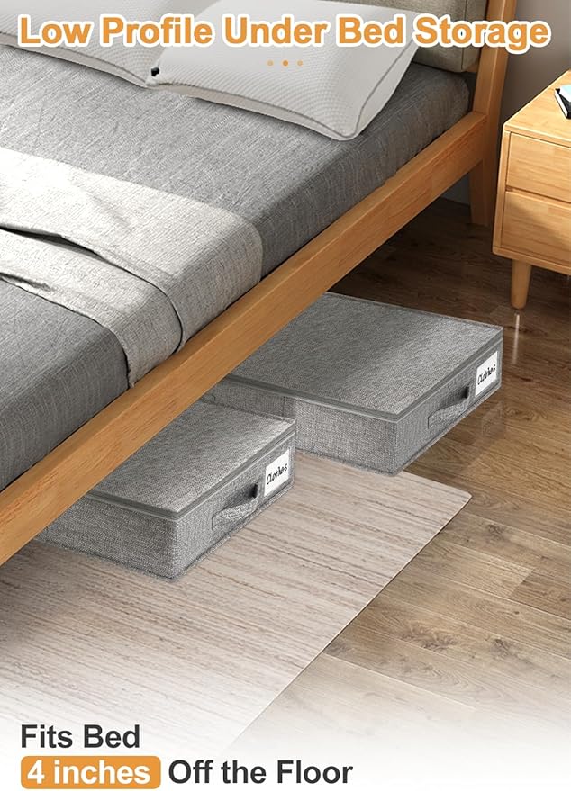 punemi Low Profile Under Bed Storage, 4 Inch Height Underbed Storage Containers With Sturdy Sidewalls & Bottom, Shallow Under Bed Organizer Clothes Storage Bins, Slim Under Couch Sofa Dresser Storage-Ruum Studio Home