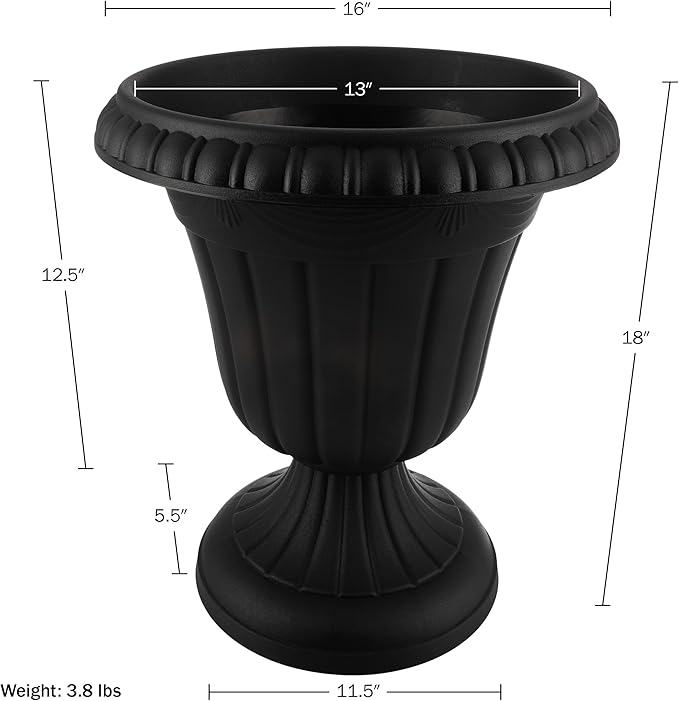 Pure Garden Outdoor Planter 2-Pack - 16x18-Inch Urn Planters - Plastic Plant Pots for Indoor, Outdoor, or Front Porch Decor - Flower Pots (Black)-Ruum Studio Home