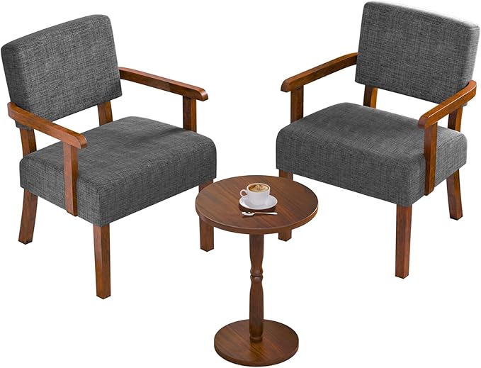 Accent Chair Set of 2 with Table, Living Room Chairs with Soft Seat and Armrests for Living Room Bedroom Reading Room Waiting Room, Grey (AC01)-Ruum Studio Home
