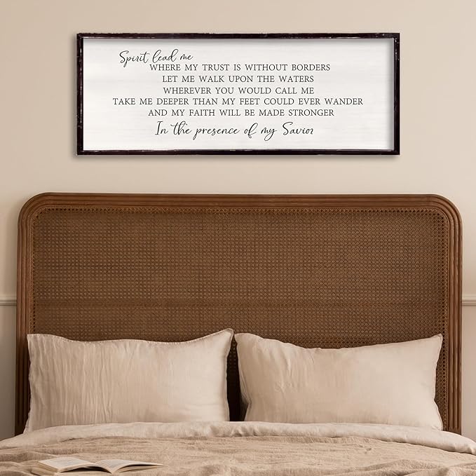 Spirit Lead Me Wall Decor 32"x12" Christian Scripture Worship Song Religious Bible Verse Wooden Framed for Bedroom Office Large Wall Art Hanging Sign (Black)-Ruum Studio Home
