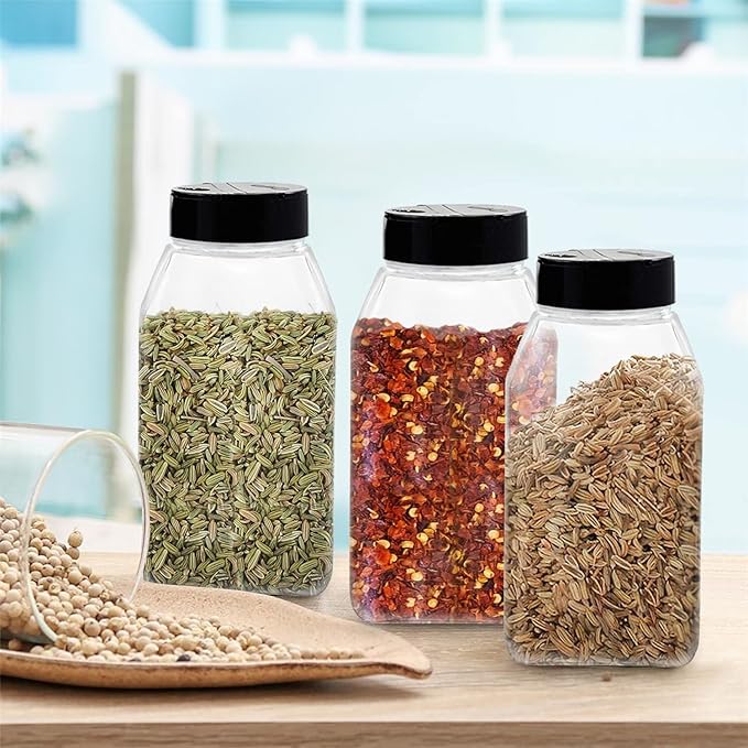 ROYALHOUSE 6 PACK 32 Oz with Black Cap, Plastic Spice Jars Bottles Containers, Perfect for Storing Spice, Herbs and Powders, Lined Cap, Safe Plastic, PET, BPA free, Made in the USA-Ruum Studio Home