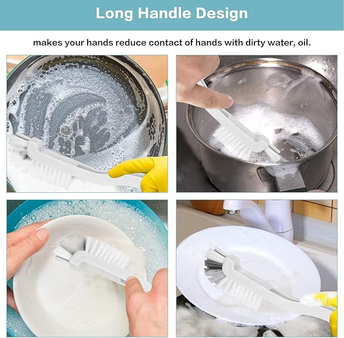 8 Pcs Dish Brush Bottle Bathroom Scrub Brushes Kitchen Cleaning Brush Right Angle Kitchen Brush Sink Household Pot Pan Edge Corners Tile Lines Brush with Stiff Bristles-Ruum Studio Home