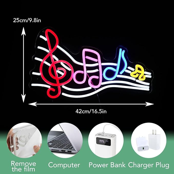 Musical Staff Note Neon Sign Led Music Neon Light for Wall Decor Dimmable USB Power Musical Light Up Sign for Music Studio Classroom Party Bar Bedroom-Ruum Studio Home