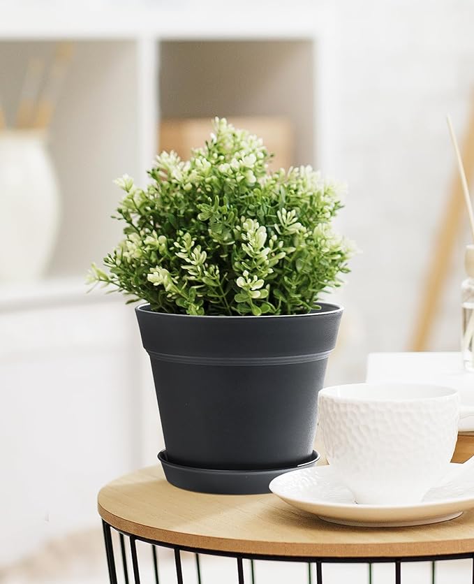 homenote Pots for Plants, 15 Pack 6 Inch Plastic Planters with Multiple Drainage Holes and Tray,Plant Pots for All Home Garden Flowers Succulents (Black)-Ruum Studio Home
