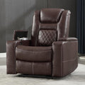 CANMOV Electric Power Recliner Chair with USB Ports and Cup Holders, Breathable Leather Home Theater Seating with Hidden Arm Storage (Red Brown)-Ruum Studio Home