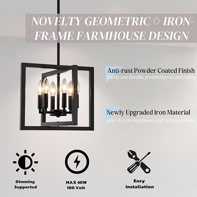 ANKYLHUA Small Black Chandelier,6-Lights Ceiling Light Fixture E12,Adjustable Hight Pendant Lights Kitchen Island,Chandeliers for Dining Room Bedroom,Entryway,Foyer-Ruum Studio Home