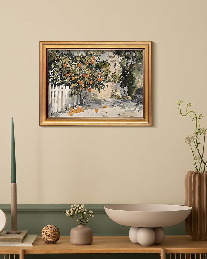 HUARCEY Gold Framed Vintage Wall Art for Living Room Country Orange Trees Earthy Room Decor Aesthetic Oil Painting Wall Picture Farmhouse Canvas Print Artwork for Kitchen Bedroom Bathroom Decor 12x16-Ruum Studio Home