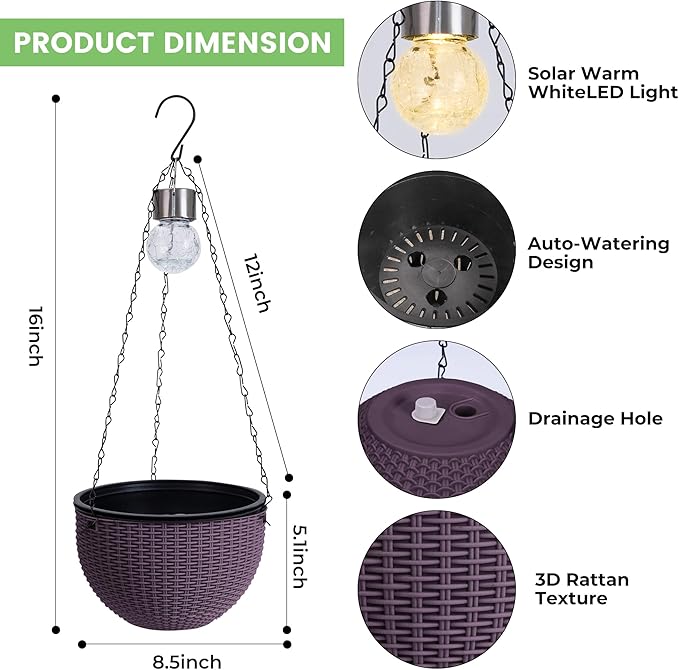 Hanging Planters for Outdoor Plants,2 Pack Coffee Artificial Rattan Solar Hanging Baskets with Drainage Holes & Removable Tray,Hanging Flower Pots Gardening Gifts for Women/Mothers-Ruum Studio Home