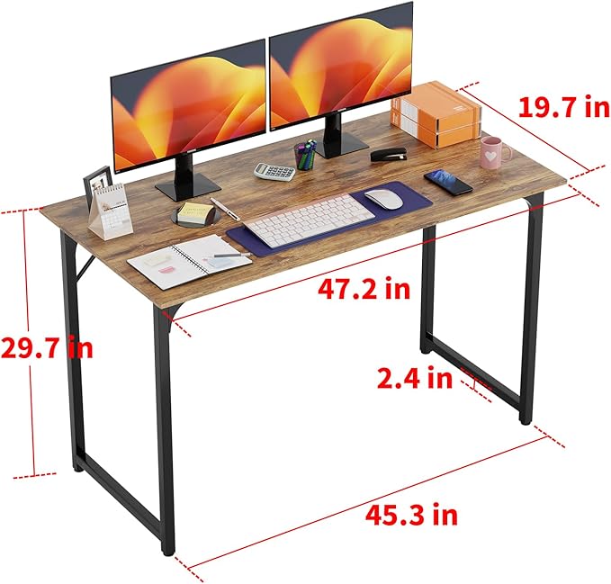 PayLessHere | 47 Inch Computer Desk | Brown | Office Desk with Metal Frame, Adjustable Feet | Water-Resistant, Scratchproof Surface | Sturdy Writing Table for Home Office or Study | Pack of 2-Ruum Studio Home