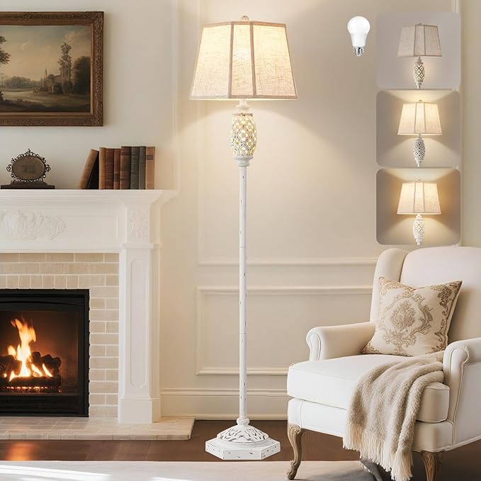 Luvkczc Rustic Floor Lamp with Floral Cutouts & Light, Vintage Farmhouse Style Standing Lamp Resin Floor Lamps for Living Room, Bedroom,Study (Bulb Included)-Ruum Studio Home