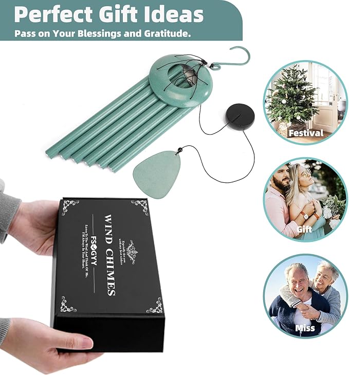 Wind-Chimes-Outdoor-Deep-Tone, Large Soothing Melodic Tones Windchimes, Wind Chimes for Outside, Memorial Wind Chime Best Gift for Mom Women Grandma Neighbors(32" Cyan Coated Aluminum)-Ruum Studio Home