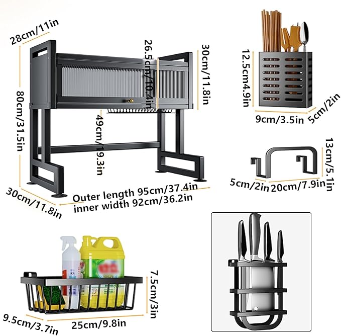 Home Furnishing Over The Sink Dish Drainer Drying Rack 3 Tier Over Sink Dish Rack for,oversink Dish Dry Rack,Space Saving Dish Drying Rack,Kitchen Sink Organizer countertop(Black,95cm/37.4in)-Ruum Studio Home