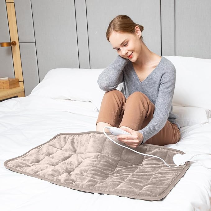 Ruqiji 17''x33'' Weighted Heating Pad, 5.2lbs with 12 Temperature Settings& Countdown Display, Pain Relief for Back/Neck/Shoulders/Abdomen/Legs, Birthday Gifts for Mom Dad Women Men (Light Tan)-Ruum Studio Home