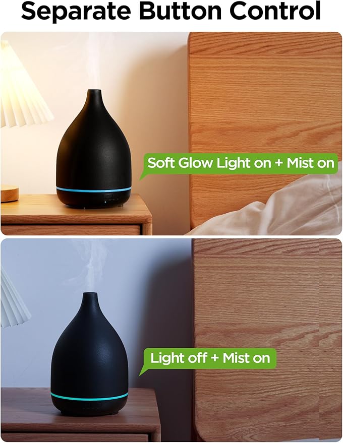 InnoGear Oil Diffuser, 300ML Ceramic Diffuser for Essential Oils Handcrafted Aromatherapy Diffuser Ultrasonic Cool Mist Humidifier with 4 Timers Waterless Auto Off for Room Office, Black-Ruum Studio Home
