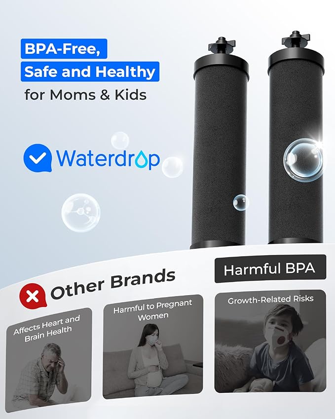 [New Upgraded Ultrafiltration] Waterdrop Black Water Filter, Replacement for Berkey® BB9-2® Black Purification Elements, Berkey® Gravity Water Filter System, 2 Pack-Ruum Studio Home