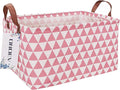 Rectangular Fabric Storage Box, Decorative Basket and Finishing Basket with Handle are Used for The Storage of Clothes, Books and Sundries(Pink Triangle) 1-Ruum Studio Home