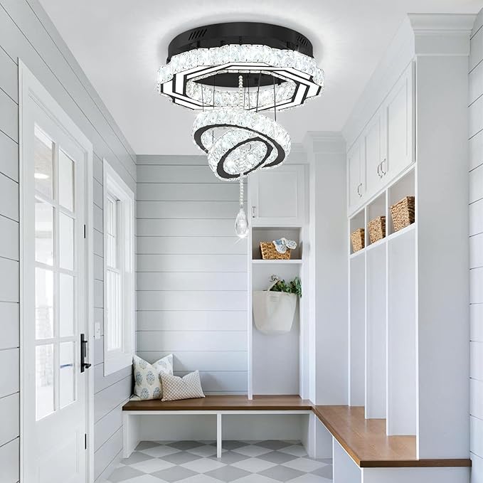 Flashing God Dia 20" Modern Chandeliers for Dining Room Black Flush Mount Ceiling Chandeliers LED Dimmable Pendant Lighting Crystal Ceiling Light Fixture for Living Room Bedroom Hallway 2700K-6000K-Ruum Studio Home
