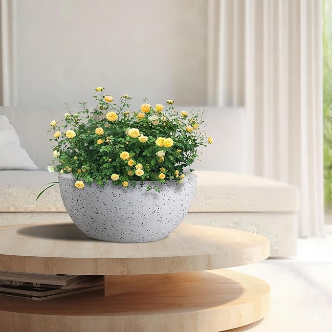 10 inch Hanging Planters for Outdoor Indoor Plants with Drainage Holes and Chain, 2 Pack Round Hanging Flower Plant Pots for Garden Home Porch Decor, Speckled White-Ruum Studio Home