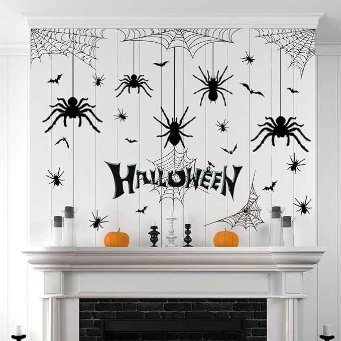 Halloween Spider Web Bat Patterns Wall Decals - Peel and Stick Removable Stickers for Scary Theme Party Decorations-Ruum Studio Home