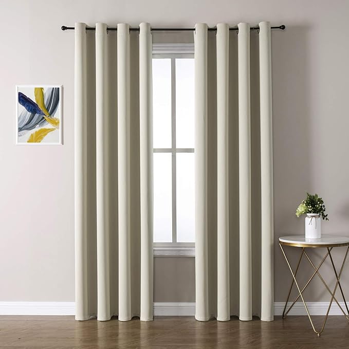 ChrisDowa Room Darkening Curtains 120 Inches Long 2 Panels Set for Living Room, Grommet Thermal Insulated Blackout Curtains for Bedroom (Beige, 52 x 120 Inch)-Ruum Studio Home