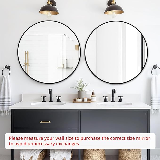 Fabuday Black Round Mirror 30 Inch - Large Circle Mirror for Bathroom, Living Room, Hallway, Entryway, Matte Aluminum Frame Circular Mirrors for Wall Decor-Ruum Studio Home