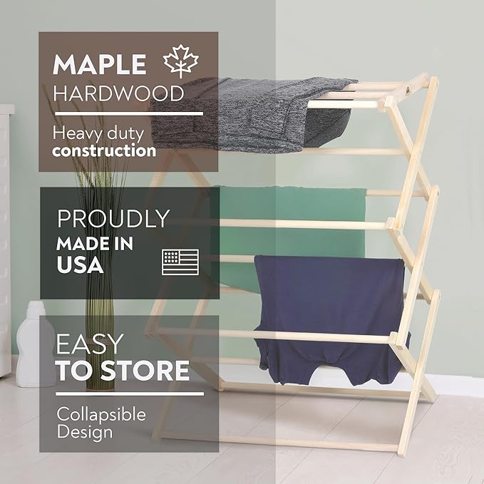 Pennsylvania Woodworks Premium American Maple Clothes Drying Rack - Handcrafted in Pennsylvania - Solid Wood Construction, Collapsible, Eco-Friendly Laundry Solution (Medium)-Ruum Studio Home