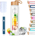 Aqulea Glass Water Bottles 25 Oz with Silicone Sleeve - BPA Free Reusable Wide Mouth Glass Motivational Water Bottles with Fruit Infuser – Leak Proof Borosilicate Water Bottle with Time Marker (White)-Ruum Studio Home