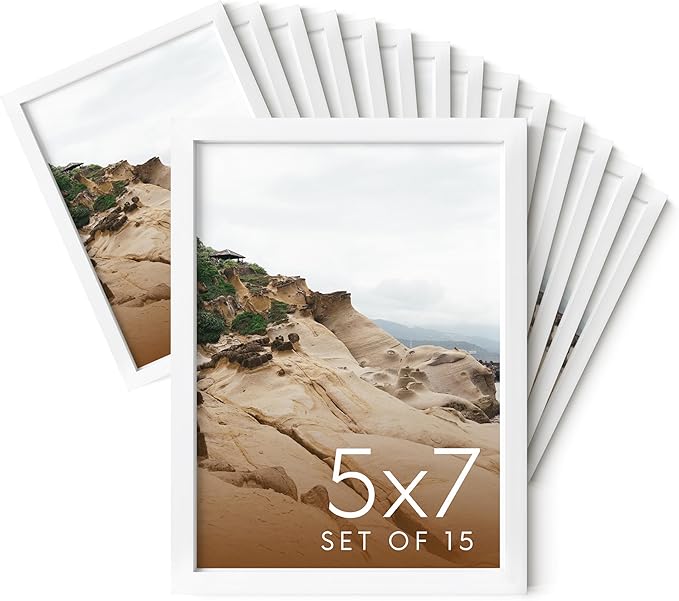 HAUS AND HUES 5x7 White Metal Picture Frames - Bulk Frames 5X7 - Features Premium Aluminum, Vertical Hanging, Easel Back for Tabletop, Home, Office (5x7 in, White, Set of 15)-Ruum Studio Home
