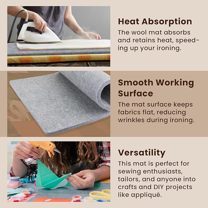 Somime 22x61" Wool Pressing Mat, 100% New Zealand Wool Ironing Mat, Felted Wool Ironing Board for Sewing, Quilting, DIY Crafts, and Embroidery-Ruum Studio Home