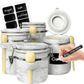 Home Intuition 4-Piece Ceramic Kitchen Canisters Set, Airtight Containers with Wooden Spoons Reusable Chalk Labels and Marker for Sugar, Coffee, Flour, Tea (White Marble)-Ruum Studio Home