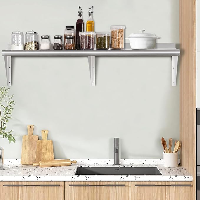 HARDURA Stainless Steel Shelf 14" x 72", 352lb Commercial Shelves Wall Mount Metal Shelving with Backsplash and Brackets for Kitchen, Restaurant, Laundry Room and Home-Ruum Studio Home