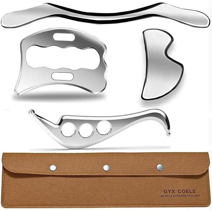 4 in 1 Stainless Steel Muscle Scraper Tool Set, Gua Sha Massage Scraper Scraping Tool Physical Therapy Massage Tools with Storage Case-Ruum Studio Home
