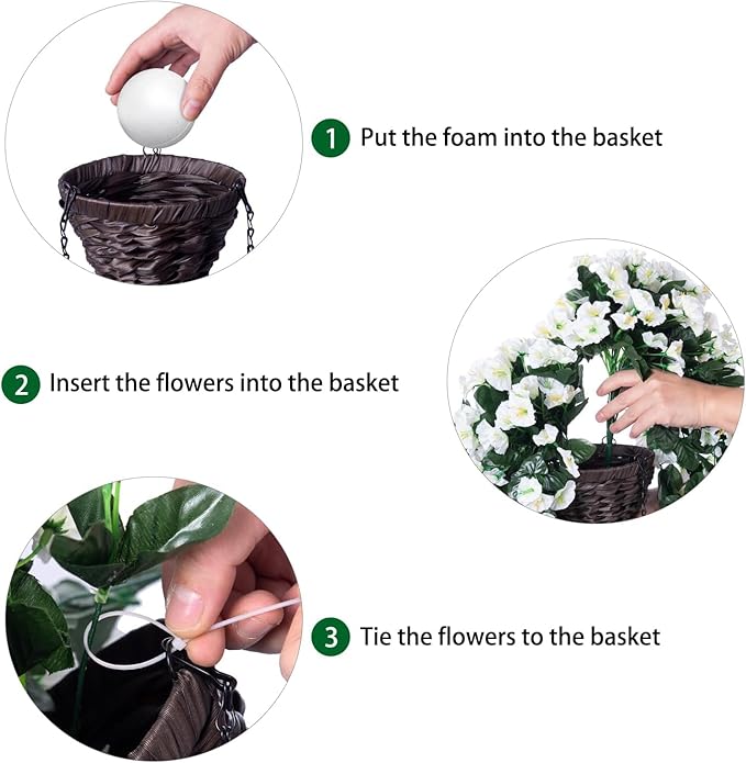 Artificial Faux Hanging White Flowers Plants Basket for Outdoor Outside, Fake UV Resistant Realistic White Morning Glory Flowers for Porch Home Balcony Yard Patio Decoration-Ruum Studio Home
