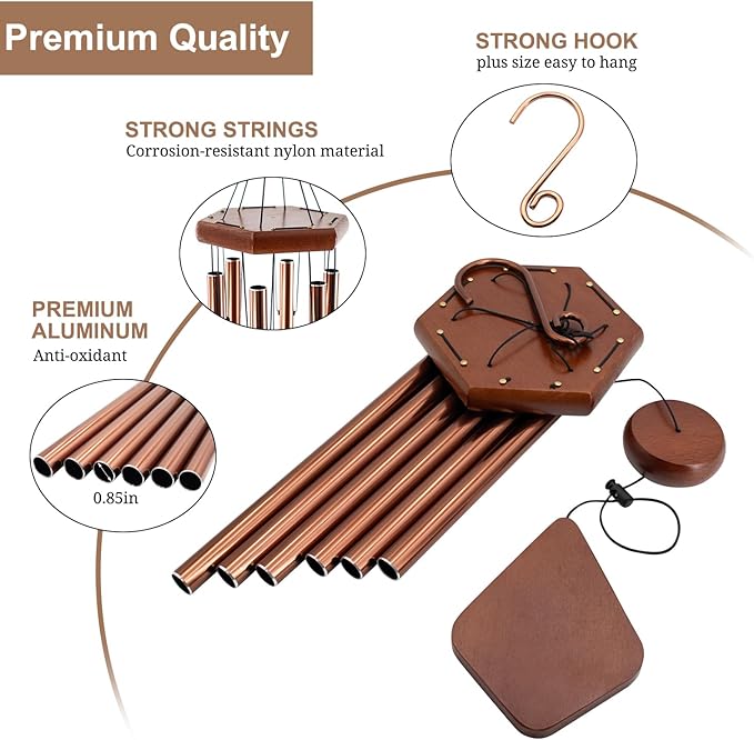Small Wind Chimes for Outside, 28 Inches Wind Chimes Outdoor Tuned Soothing Melody, Sympathy Wind Chimes for Mom/Housewarming, Bronze Wind Chimes Outside Decoration.-Ruum Studio Home