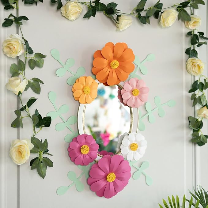 Paper Flowers Decorations for Wall, 3D Handmade Artificial Flowers for Wall Decorations, Pink Orange White, for Baby Girl Nursery Room Bulletin Board Decoration-Ruum Studio Home